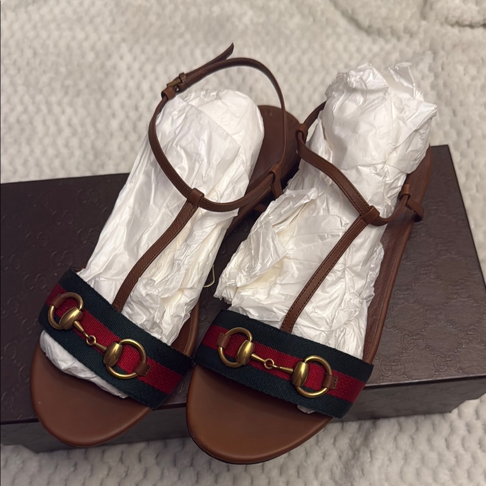 Elegant Brown Sandals with Gold Accents